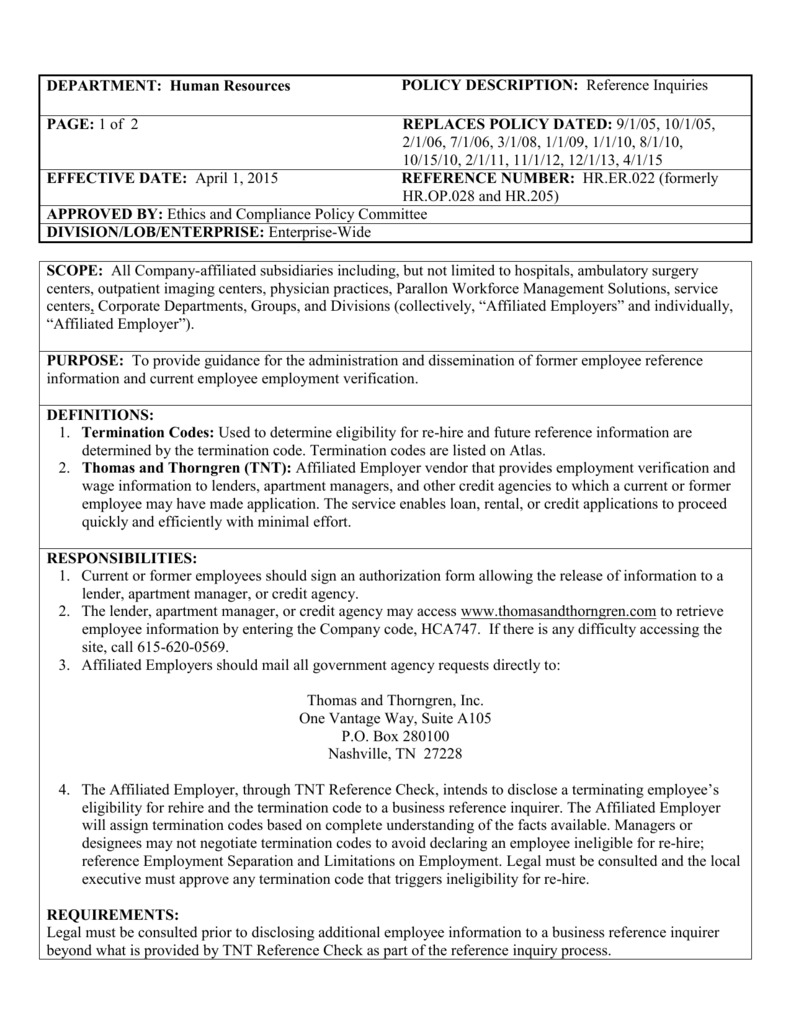 Hca Employment Verification Number MENPLOY