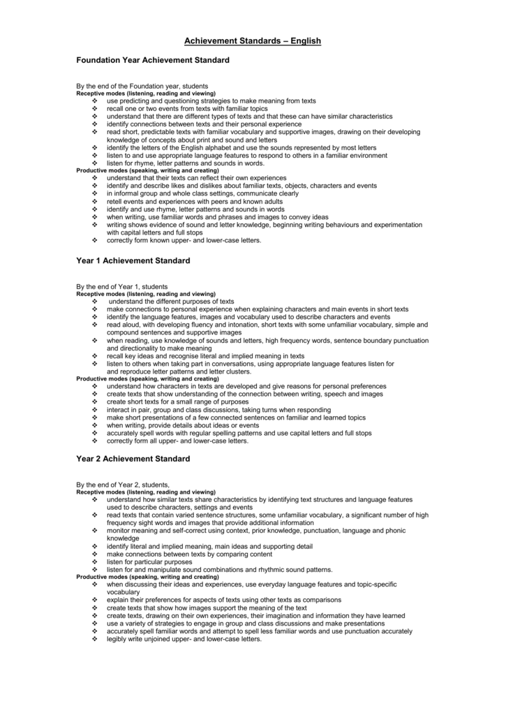 Achievement Standards English