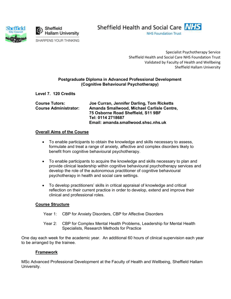 Postgraduate Diploma in Cognitive Behavioural Psychotherapy