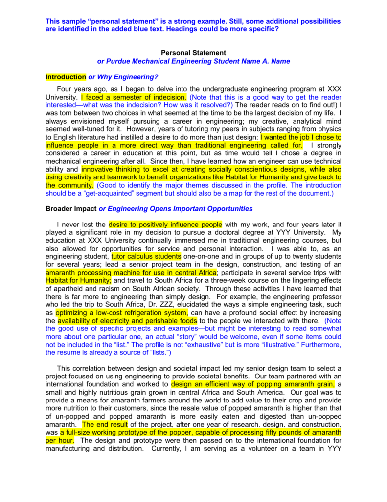 Personal Statement College of Engineering