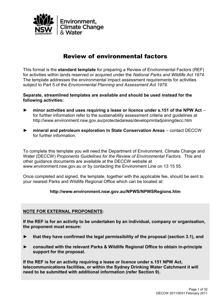review of environmental factors Office of Environment and Heritage