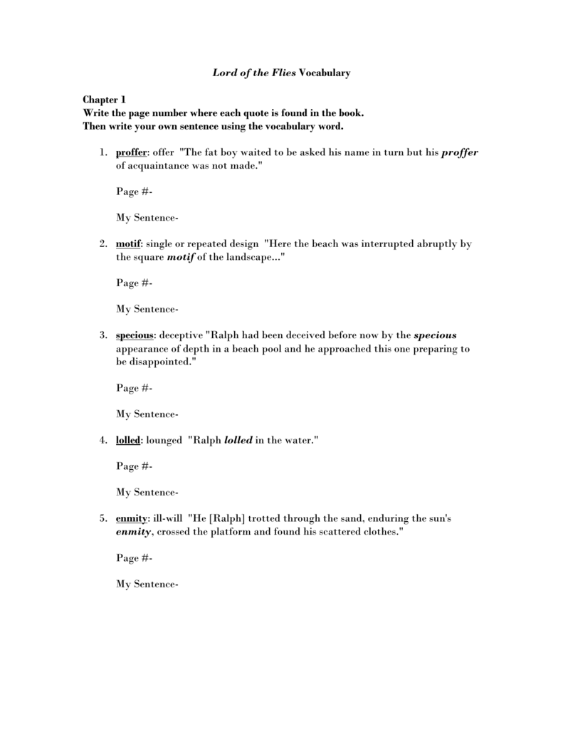 Lord of the Flies Vocabulary