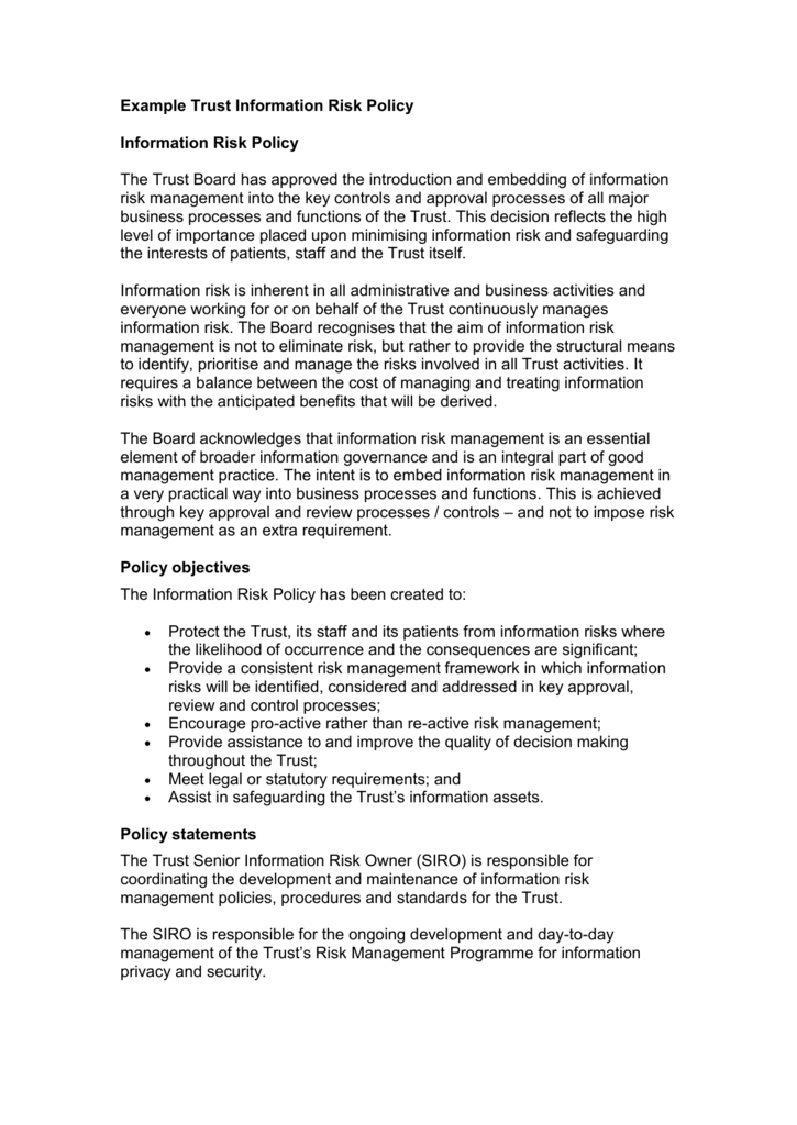 Example Trust Information Risk Policy