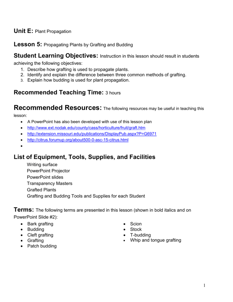 Propagation by Grafting and Budding