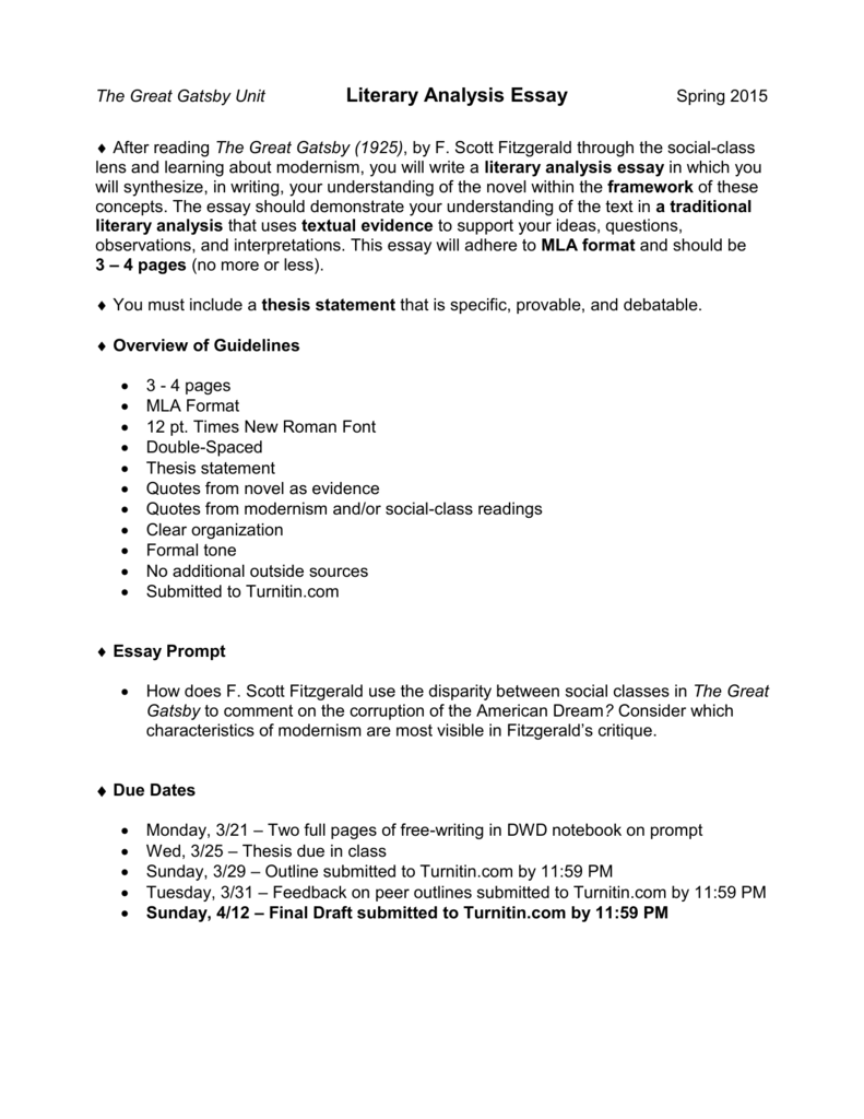 Literary Analysis Essay Guidelines