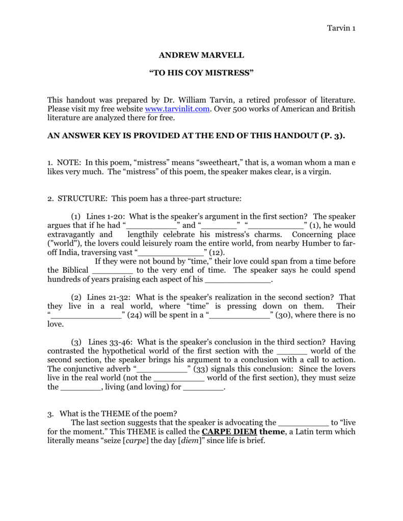 😀 Theme of to his coy mistress. English Worksheets Unit 3