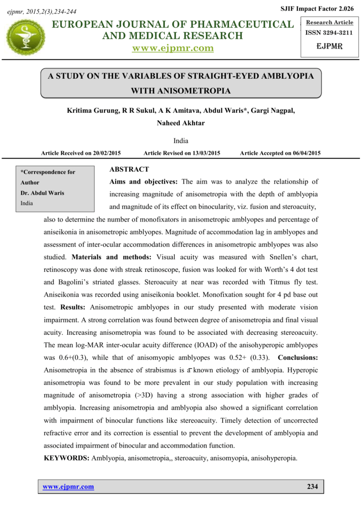Full Text Article European Journal of Pharmaceutical and Medical