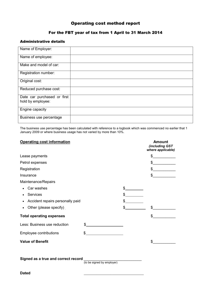 Operating cost method report