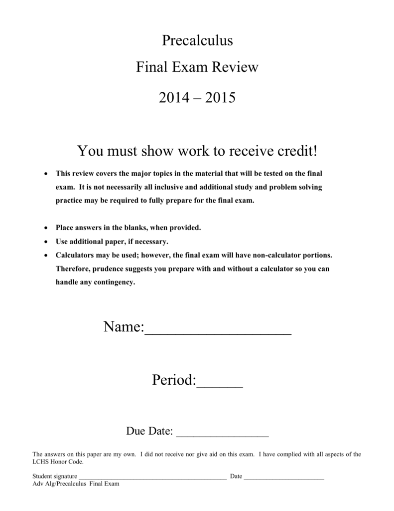 Pre-Calculus Final Exam PDF Mathematical Concepts Abstract.