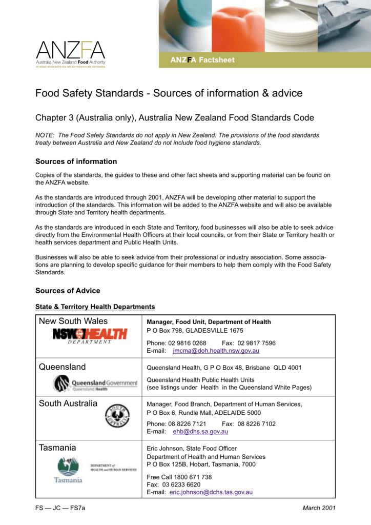 Food Safety Standards Sources of information & advice