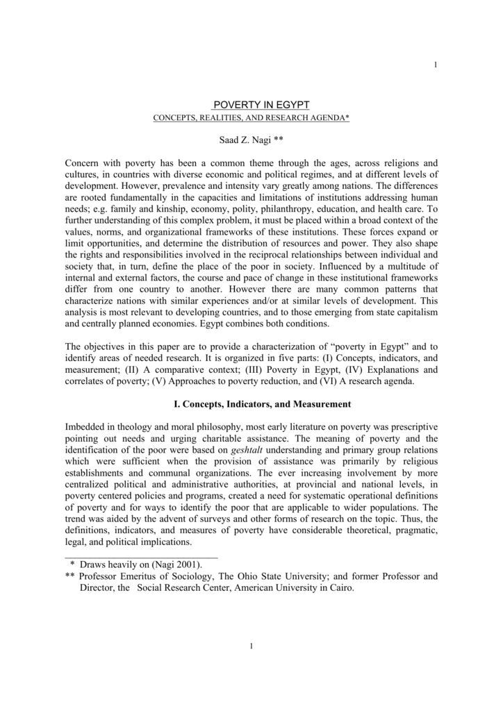Poverty in Egypt Concepts, Realities, And Research Agenda