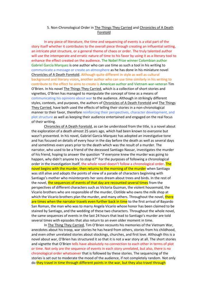 5. NonChronological Order in The Things They Carried and