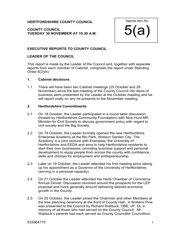 Item 5 Executive Report Hertfordshire County Council