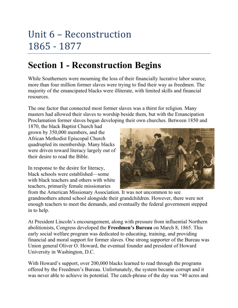 Unit 6 Reconstruction 1865 1877