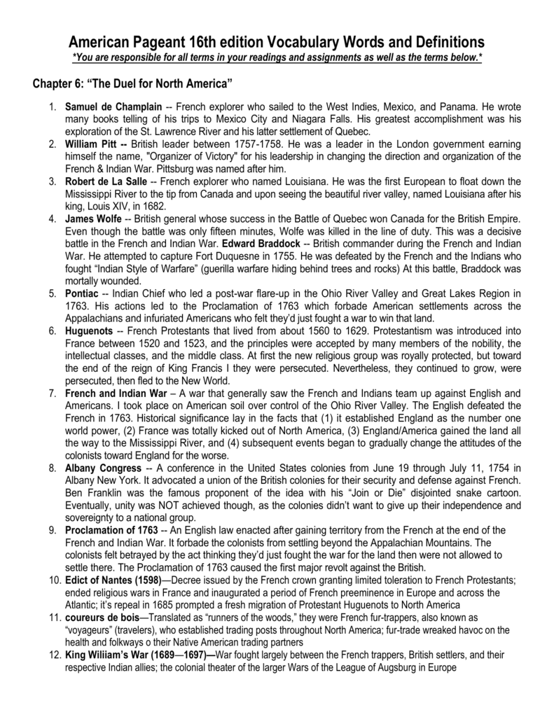 American Pageant 16th edition Vocabulary Words and Definitions