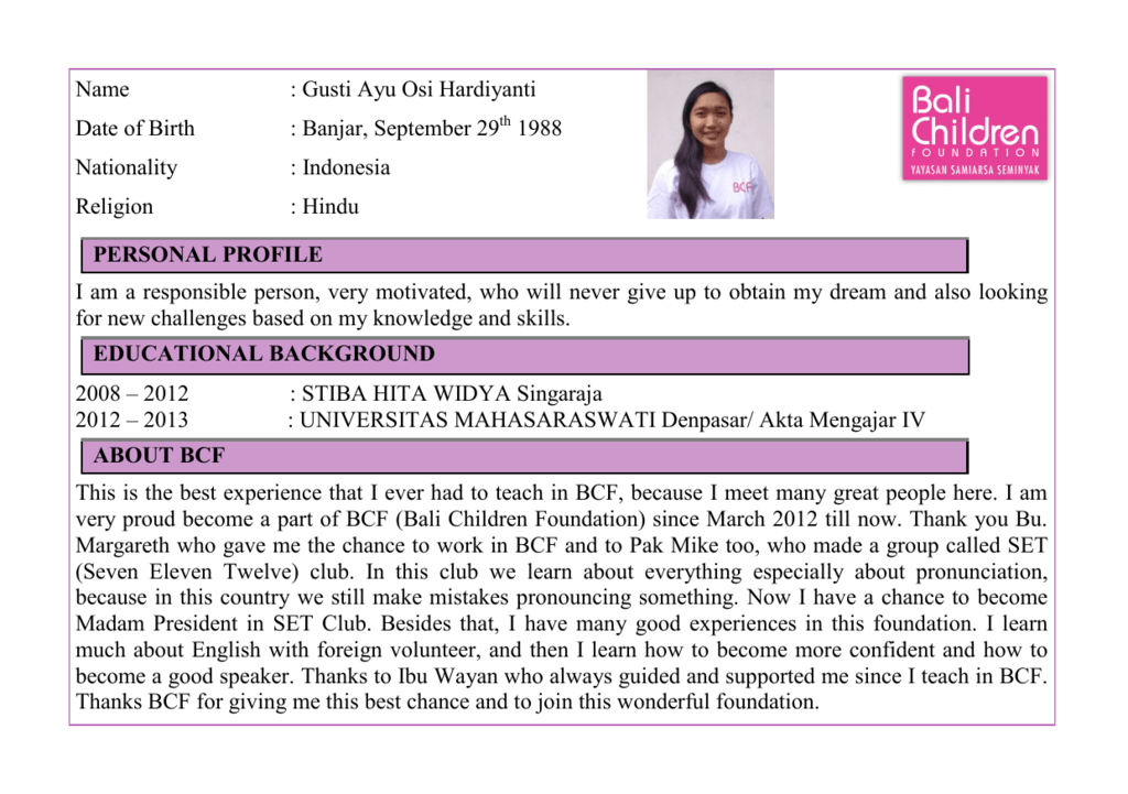 Name Gusti Ayu Osi Hardiyanti Date of Birth