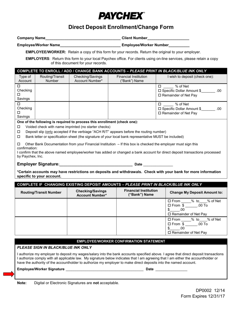 Direct Deposit Signup/Change Form