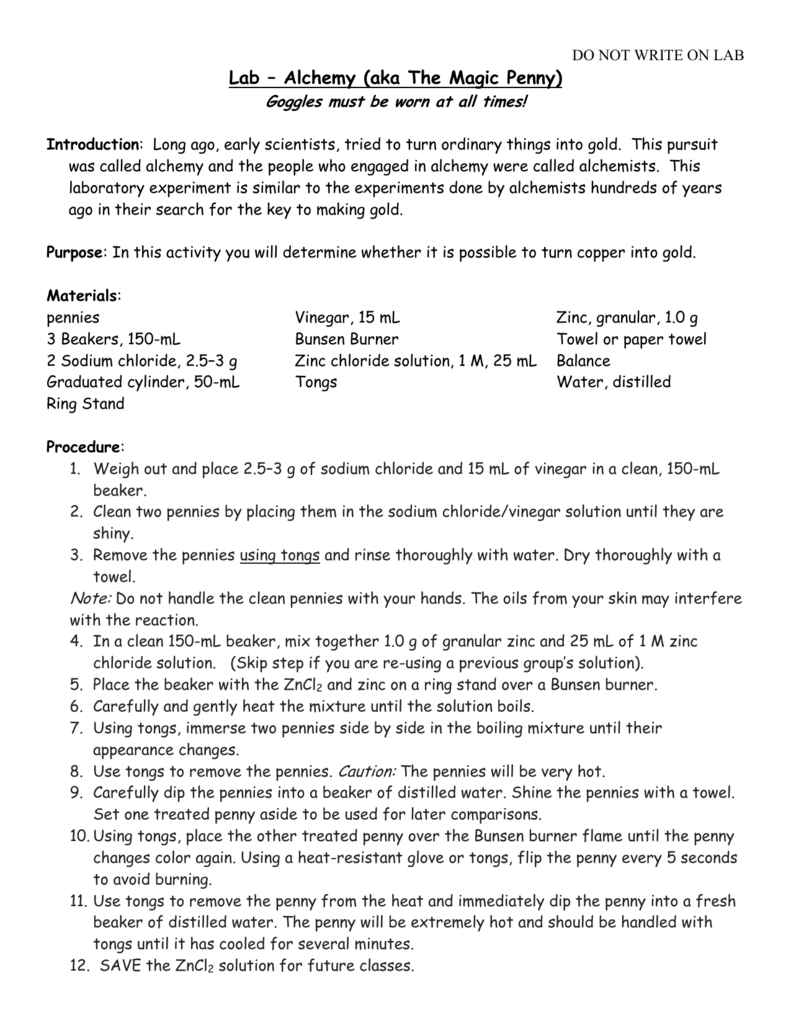 name lab alchemy aka the magic penny