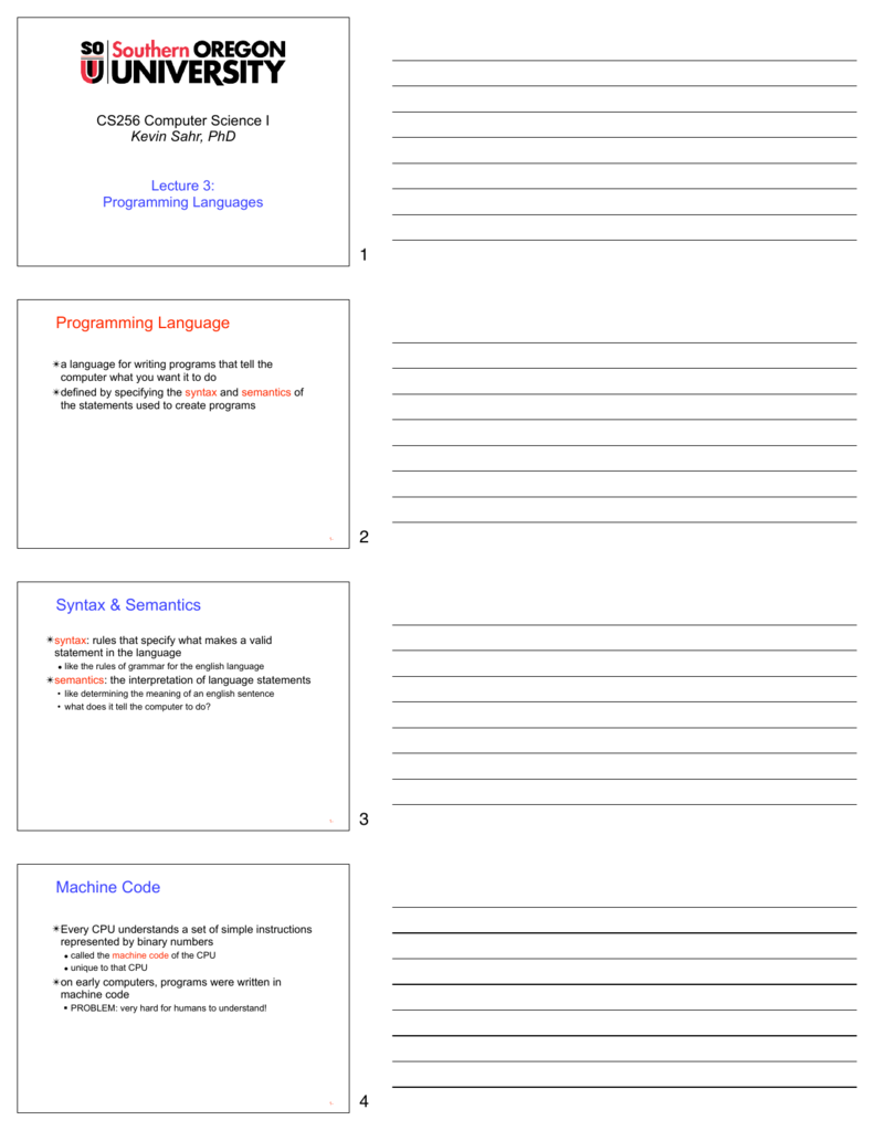 Programming Language Syntax & Semantics Machine Code