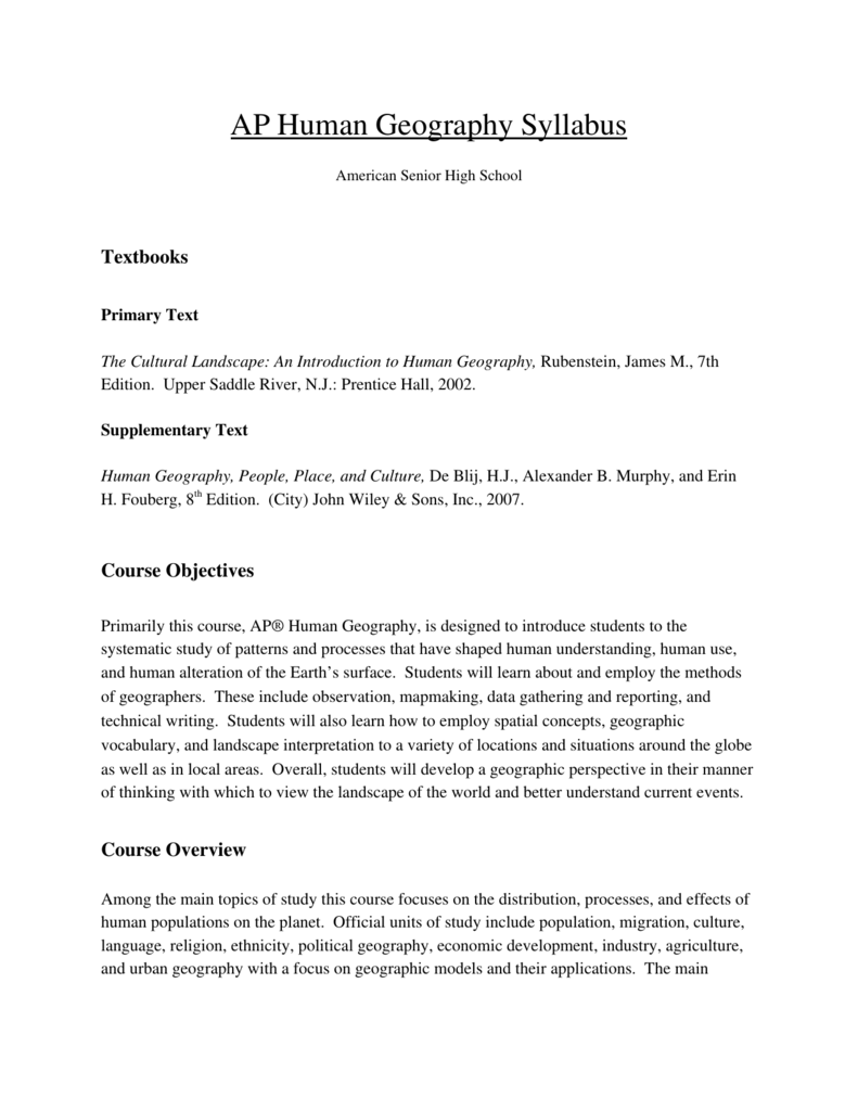 AP Human Geography Syllabus