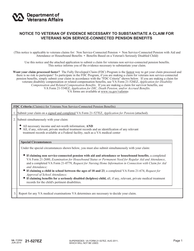 VA Form 21527EZ
