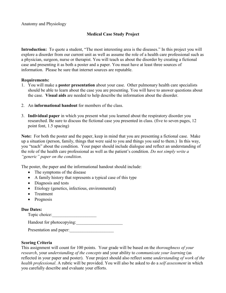 Anatomy and Physiology Medical Case Study Project Introduction