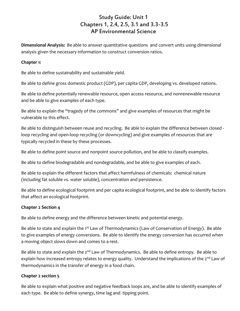 Study Guide Unit 1 Chapters 1, 2.4, 2.5, 3.1 and 3.3