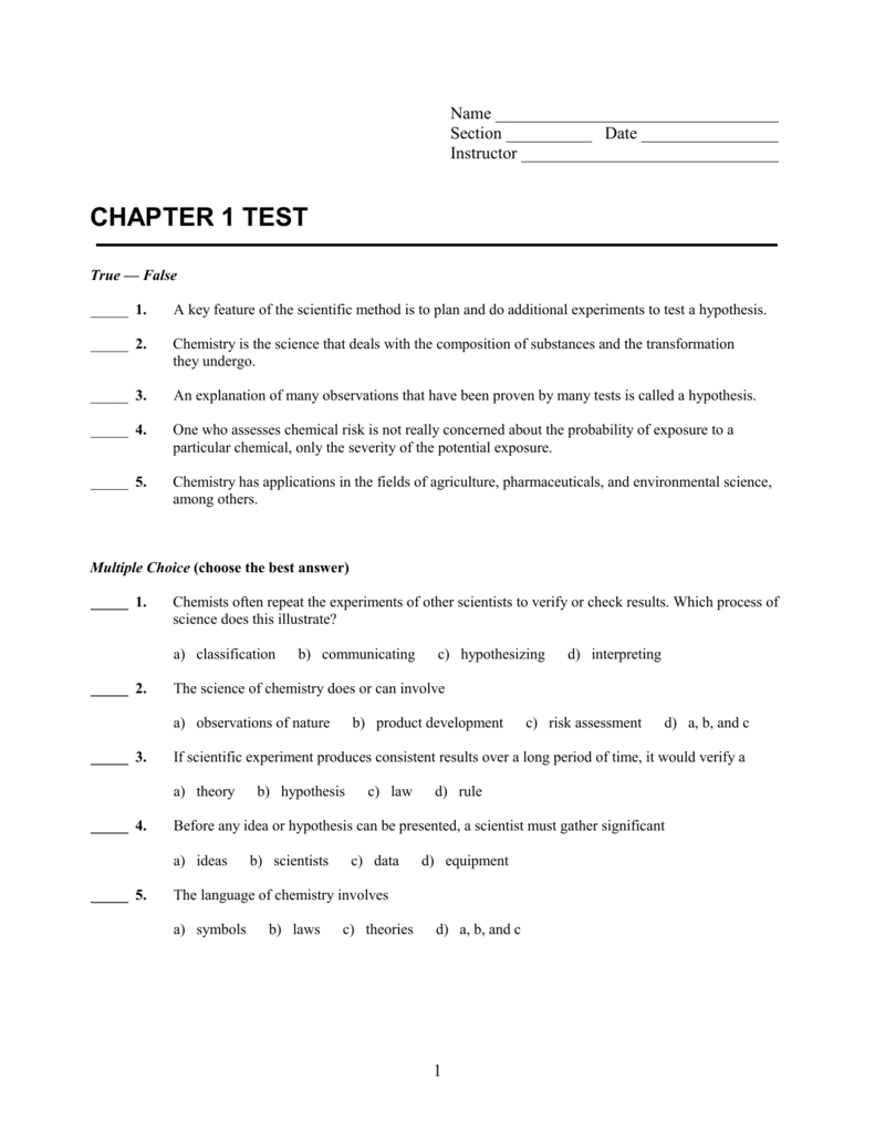 chapter 1 test Mr. Berger's Science Class