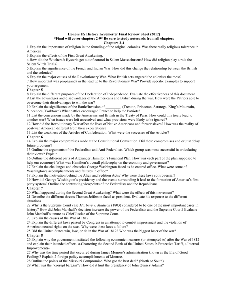 Quia US History Final Exam review Fall 2012