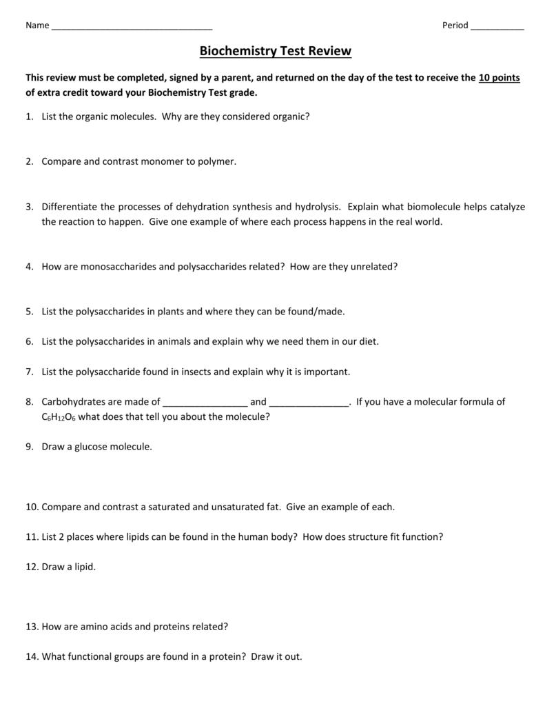 review for biomolecule test