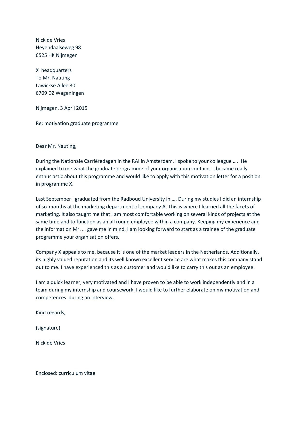 Netherlands Motivation Letter