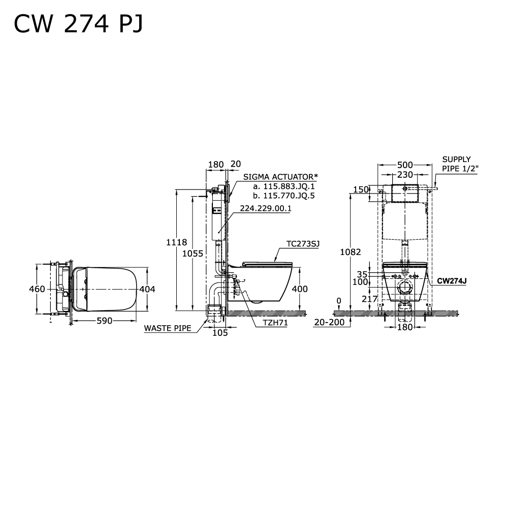 Sanitary Ware, Toilet, Single Bowl Wall Hung Toilet, CW274J