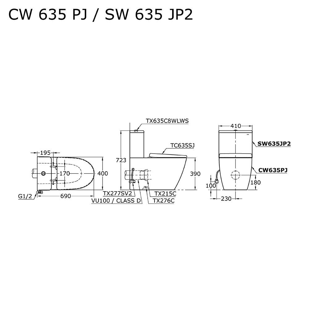 Sanitary Ware, Toilet, Closed Coupled Toilet, CW635PJSW635JP2PTrap