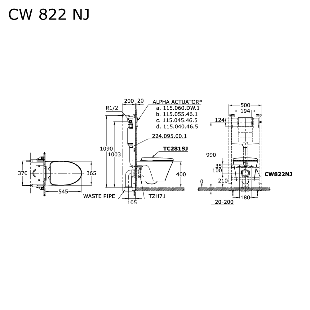 CW822NJ Single Bowl Wall Hung Toilet TOTO Indonesia