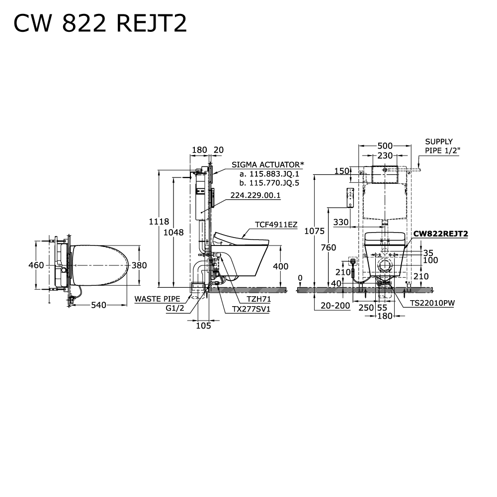 Sanitary Ware, Toilet, Single Bowl Wall Hung Toilet, CW822REJT2