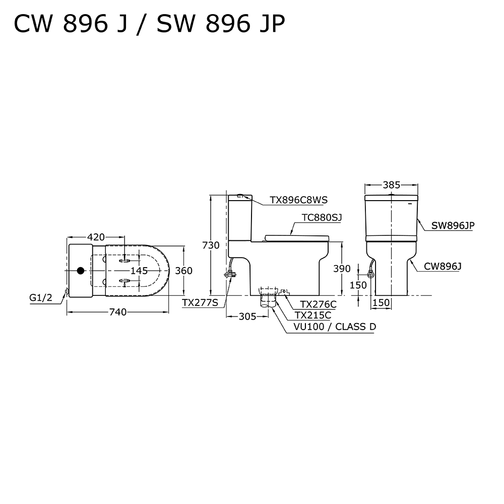 CW896J/SW896JP Closed Coupled Toilet TOTO Indonesia