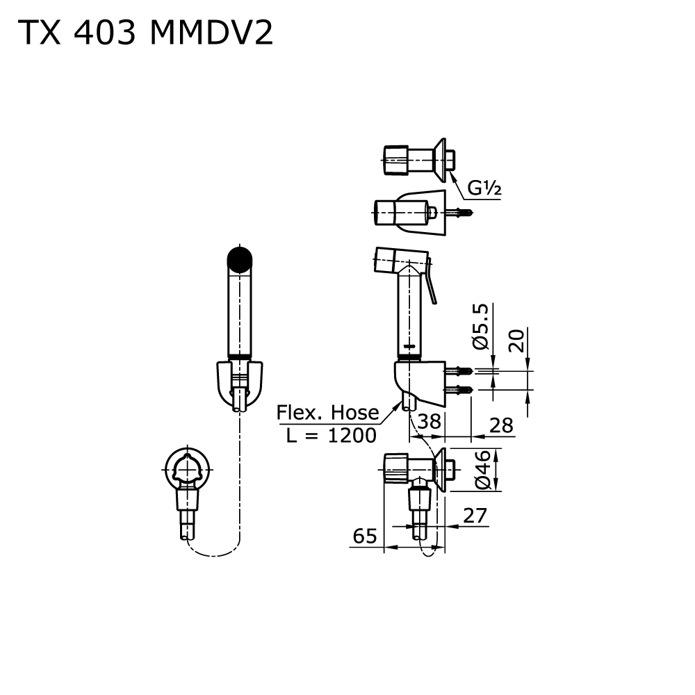 Fitting, Shower Spray, Shower Spray, TX403MMDV2