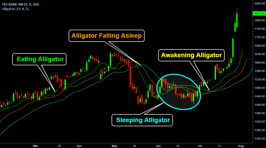 Bill Williams Alligator Indicator for NSEYESBANK by raj3elite