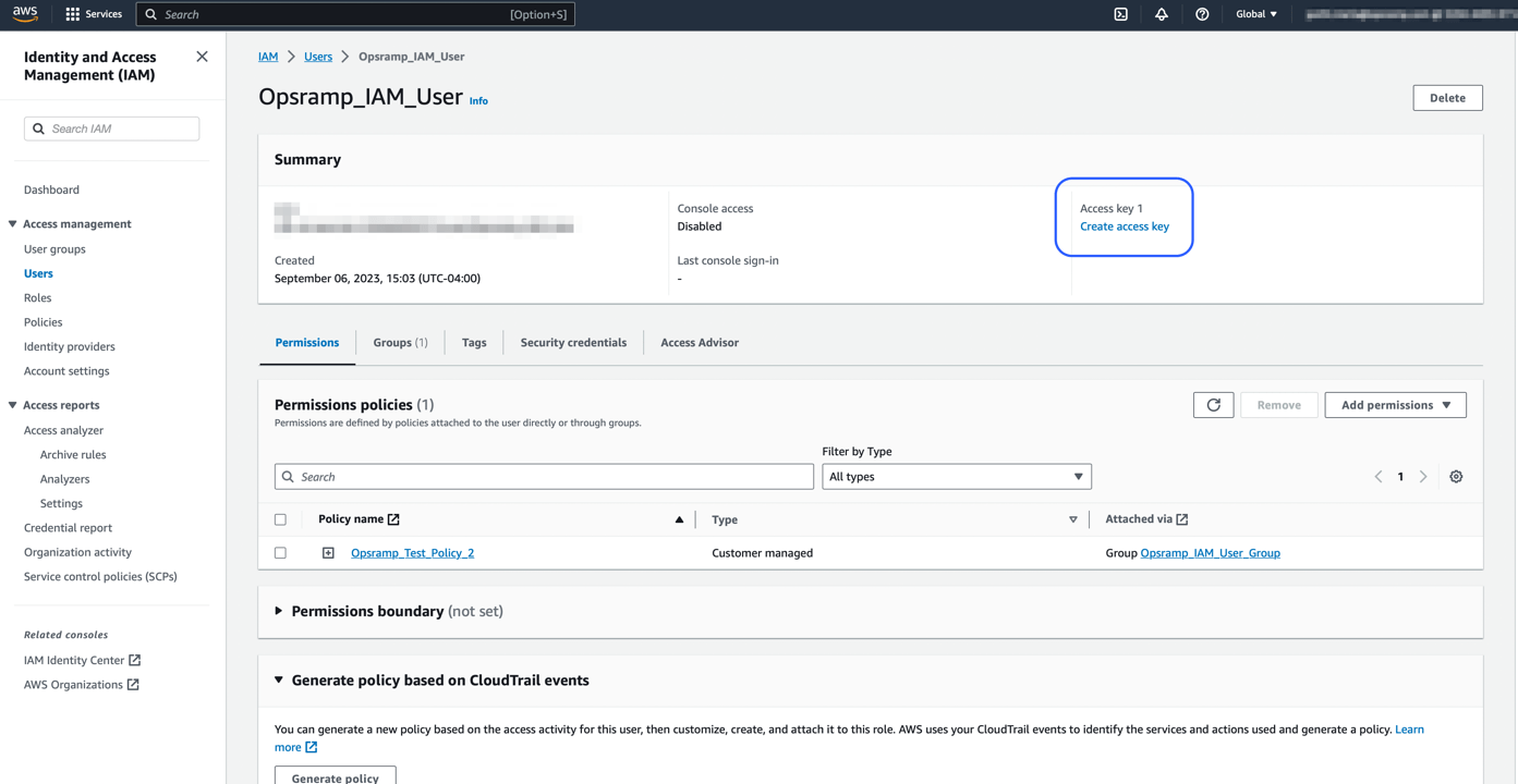 Access Keys with IAM User Method OpsRamp Documentation