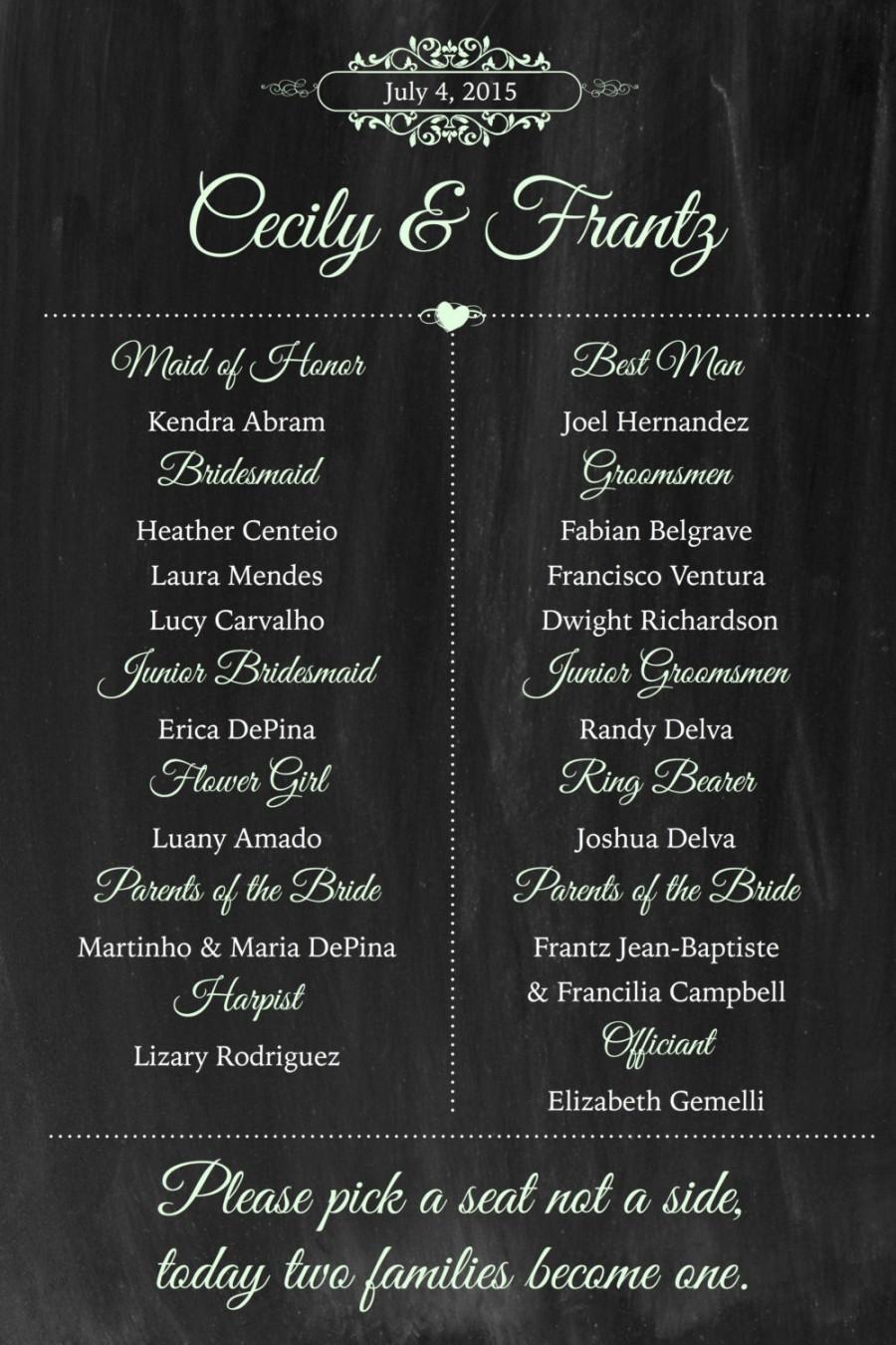 Same Day Chalkboard Wedding Program Poster, Wedding Program, Rustic Wedding, Chalk Program