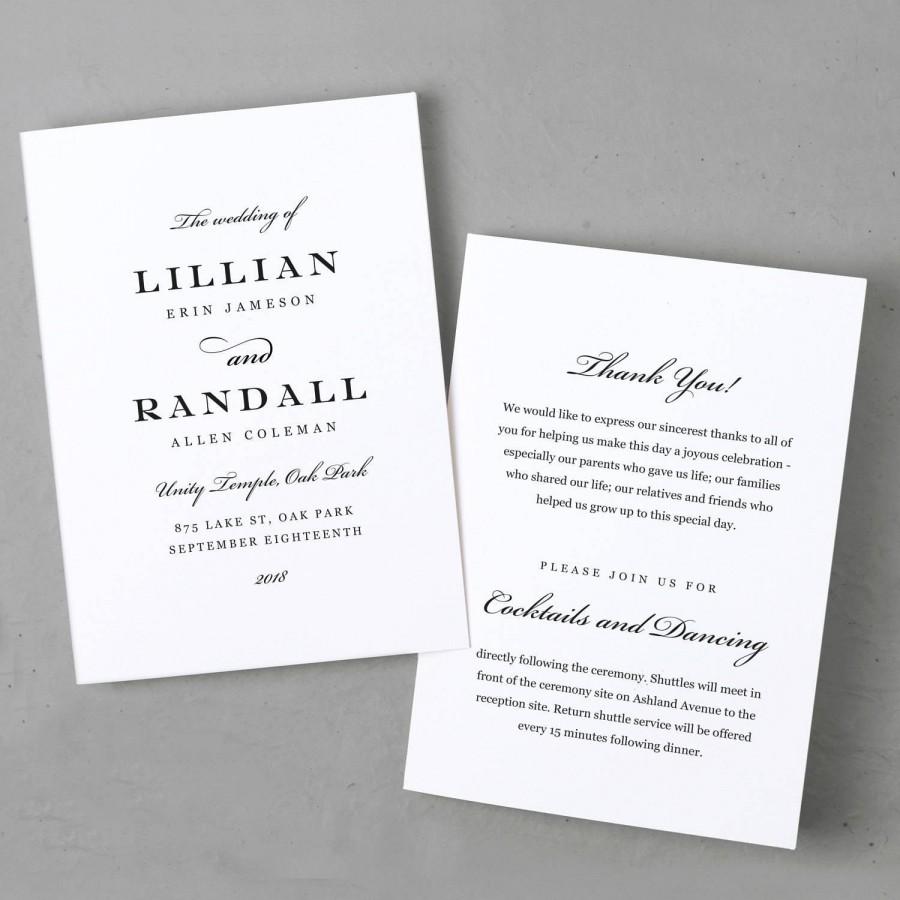 Wedding Program Template, Printable Wedding Program, Folded, Order Of