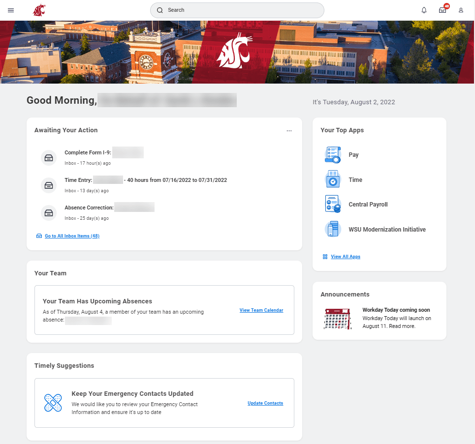 Workday Today Modernization Washington State University