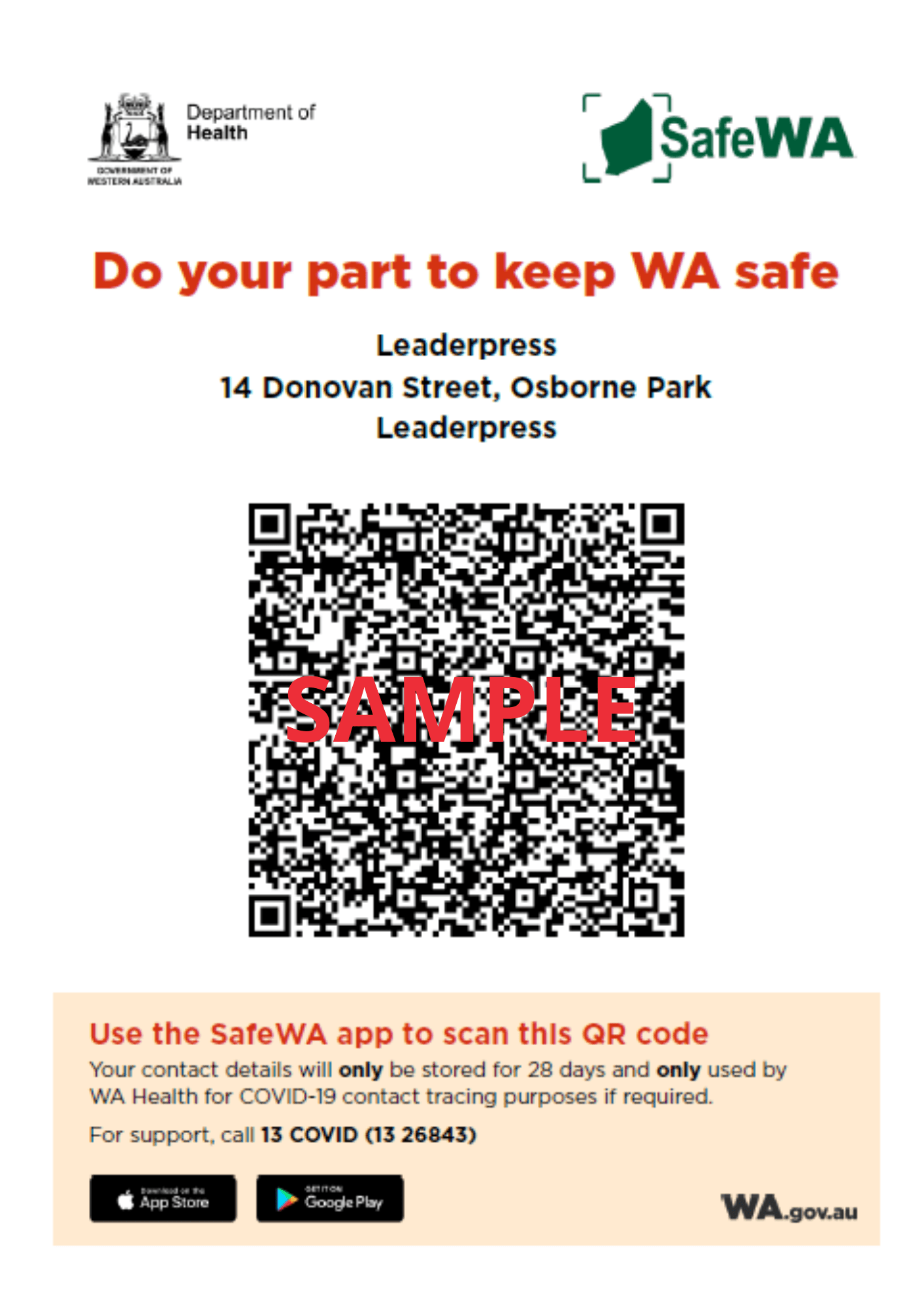 SafeWA QR code posters and stickers Leaderpress Printers