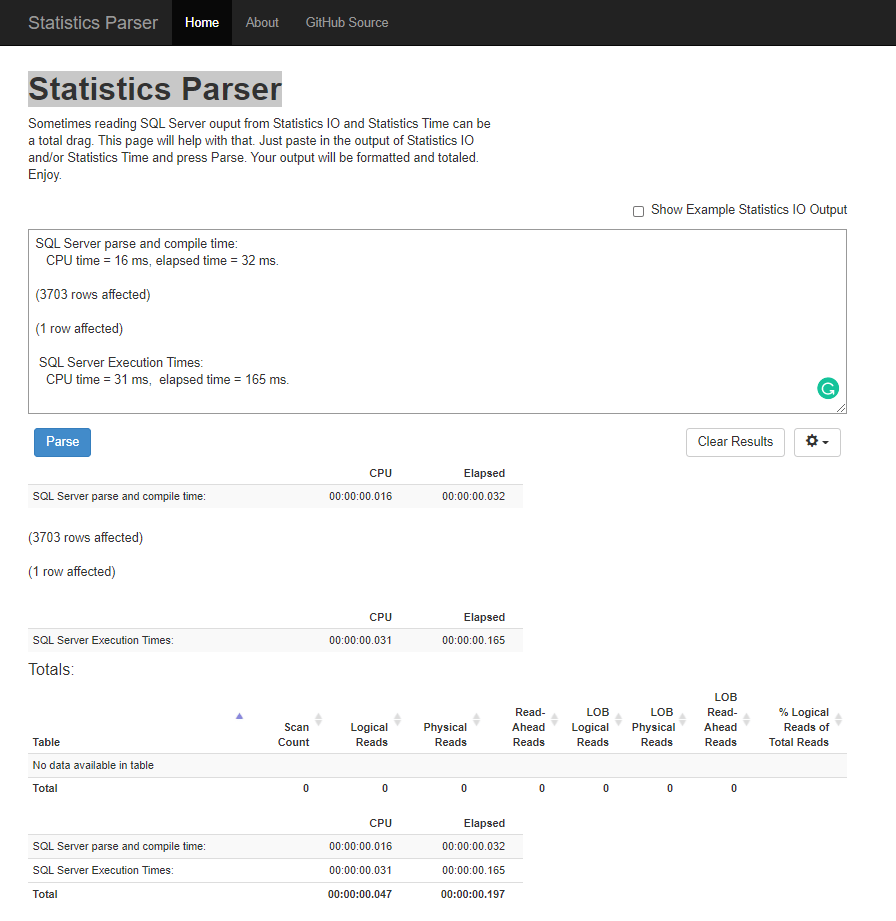 Usage details of the SET STATISTICS TIME ON statement in SQL Server