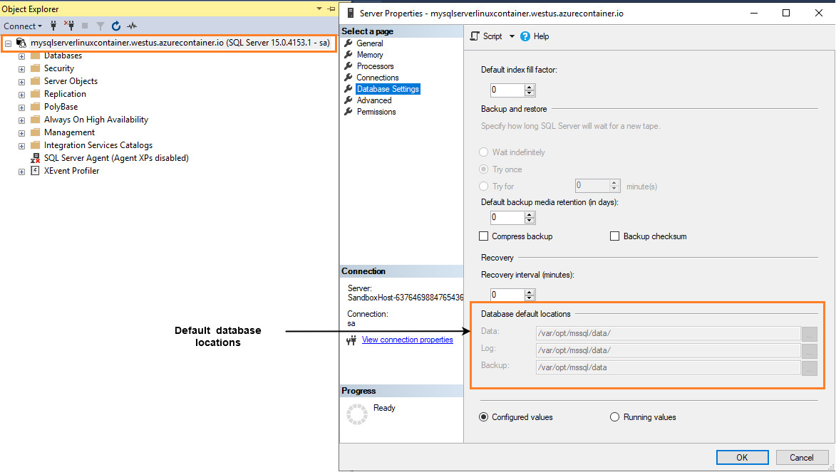 Store SQL Server files in Persistent Storage for Azure Container Instances