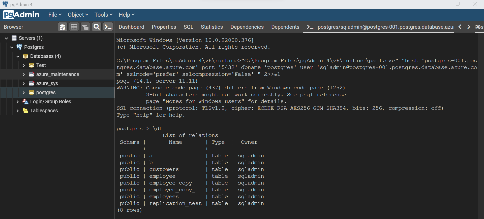 Querying data from Azure Database for PostgreSQL using psql