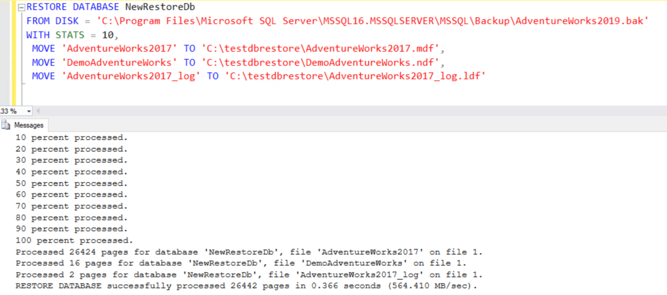 Use of the RESTORE FILELISTONLY command in SQL Server