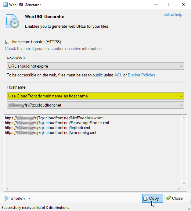How to generate  URLs for files stored on Amazon S3 via  URLs