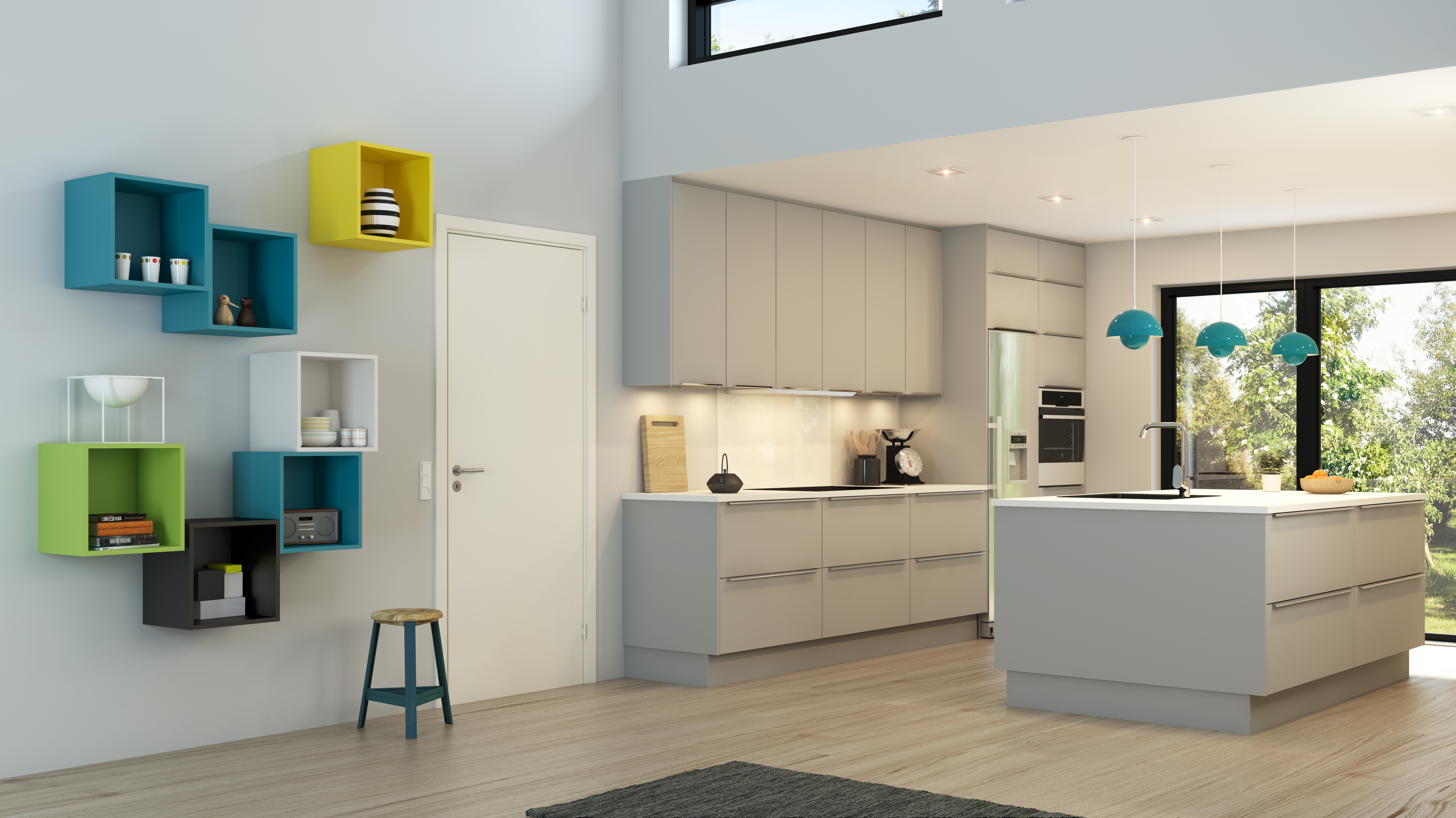 Kokken Model Plano Gra Med Smarte Reoler Til Vaeg Eller Gulv