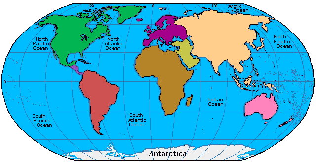 Show Me A Map Of The Continents And Oceans Continents And Oceans Of The World
